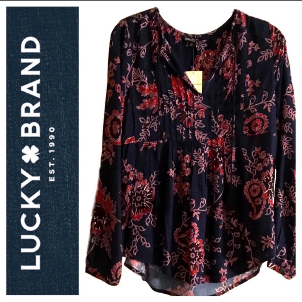 Lucky Brand Top • (Navy and Burgundy)